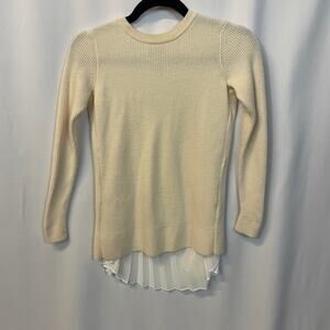 W by Worth Cream White Long Sleeve White Sweater Pleated Back 100% Wool XS